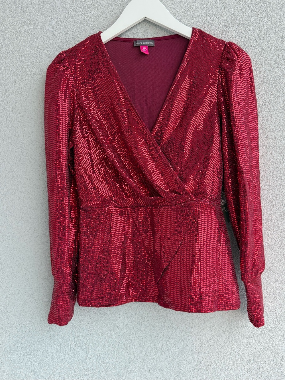Vince camuto  Red Sequin Wrap Blouse